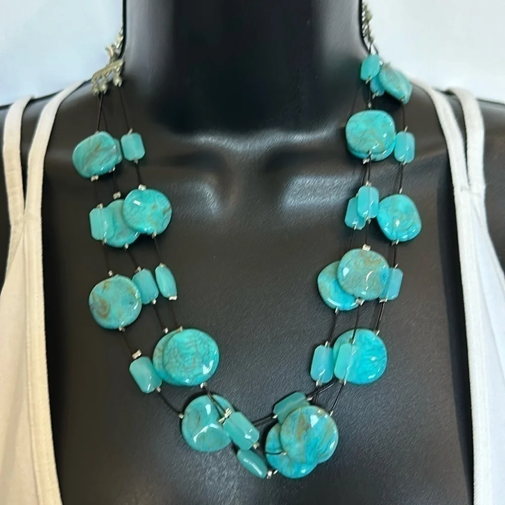 Etsy handmade Turquoise Statement Necklace 3 strand Cord with Turquoise Jewelry